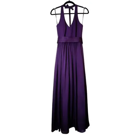 White by Vera Wang Plum Purple Halter Neck Bow Maxi Bridesmaid Prom Dress 2 - Picture 2 of 15